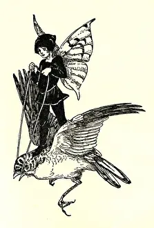 Reigns: A fairy travels through the air on a bird
