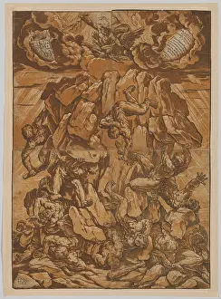 Reni: Fall of the Giants, 1638, Chiaroscuro woodcut