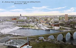 Minneapolis: Falls, bridge and milling district, Minneapolis, Minn, USA