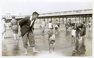 Holidaying: Family on the beach at Weston-super-Mare