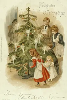 Family around the Christmas tree