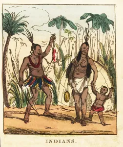Teepee: Family of Native Americans before a teepee in a jungle