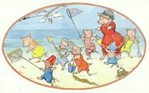Mama: Family of pigs at the seaside