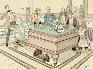 Billiard: Family playing a game of Billiards
