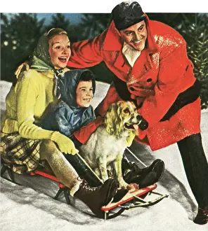 Sledding: Family on Sled