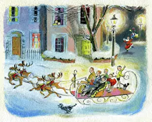 Dashing: Family in sleigh chased by Father Christmas