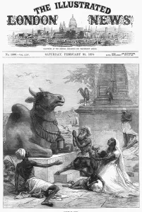 Bengal: Famine in Bengal, India. Praying to Nandi for