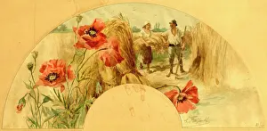 Poppies: Fan design - The Seasons - Autumn