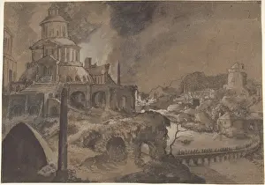 Lancelot: Fantastic Landscape with Figures Crossing a Bridge