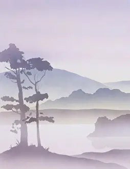 Diptych: Fantasy Lakeside scene - Diptych - Left