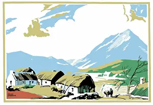 Five Colour: Farm buildings with fields and hills