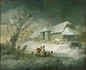 Ibbetson: The Farm Pond ' children playing on the ice