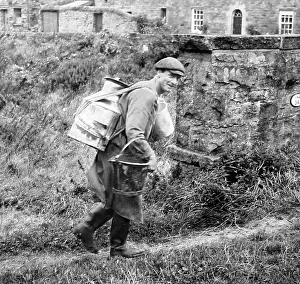 Swaledale: Farmer with milk back-can, Swaledale, Yorkshire 40s - 50s