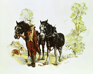 Brasses: Farmer with a pair of shire horses
