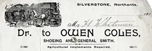 Stationery: Farrier's invoice, Owen Coles, Silverstone, Northants