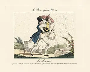 Mesangere: Fashionable couple running in the rain