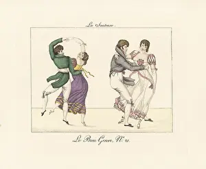 Decollete: Fashionable couples dancing La Sauteuse