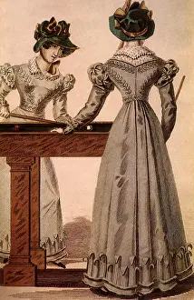 Billiards: Fasionable Women playing Billiards