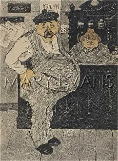 Distended: Fat man with a large belly