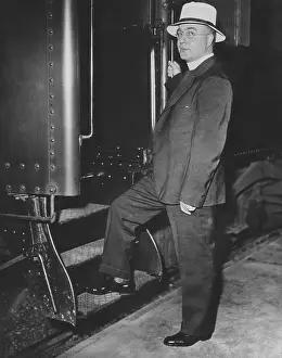 Coughlin: Father Charles Coughlin boarding train to Chicago