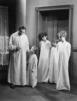 Nightgowns: Father and children in nightgowns
