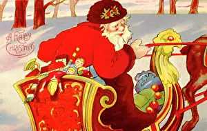 Sleighs: Father Christmas delivering presents on his sleigh