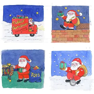 Unicycle: Four Father Christmas gift tags