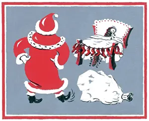 Tapping: Father Christmas looking at centipede in bed