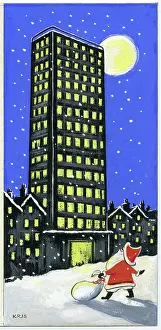 Kris: Father Christmas looking up at tall building