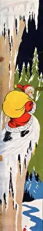 Sack: Father Christmas on a mountain path in the snow