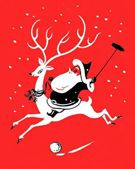 Retro Christmas: Father Christmas Playing Polo