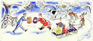 Exchanging: Father Christmas and postman with presents