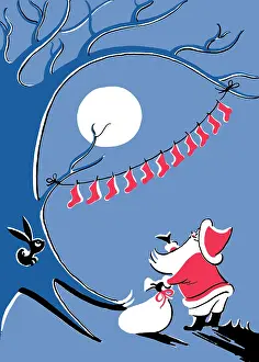 Retro Christmas: Father Christmas and rabbits