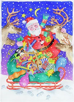 Piled: Father Christmas with reindeers and sleigh