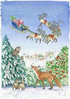 Father Christmas in the sky with Fox looking up