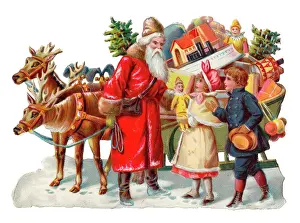 Noahs: Father Christmas with sleigh on a Victorian scrap