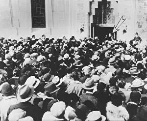 Anti Semitic: Father Coughlin (arrow) addressing crowd at Shrine