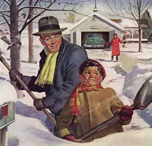 Pastimes: Father and Son shovel Snow