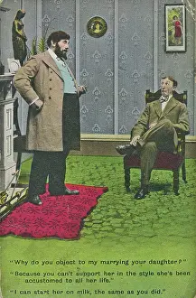 Suitor: Father and suitor on a postcard