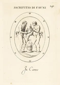 Boeotia: Two fauni sacrificing a goat at an altar