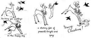 Fawns: Fawn and birds, holly, Christmas stocking etc