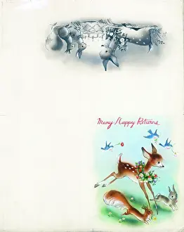 Fawn: Fawn with flower wreath, squirrel and rabbit