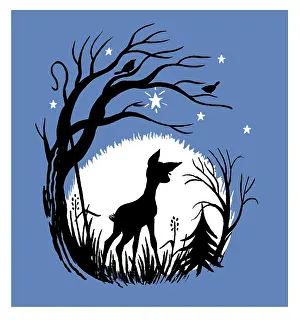 Retro Christmas: Fawn and Trees (two colour design)
