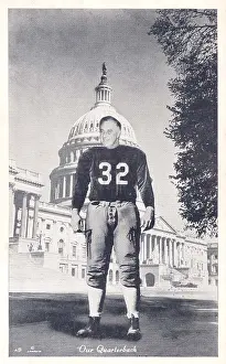 Faked: FDR as a quarterback on a postcard made by Hilborn