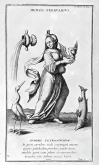Represented: February, represented as a woman symbolic of the