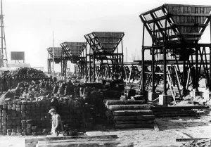 Intake: Feed hoppers at the harbour, 1942