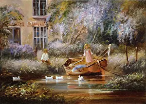 Dyer: Feeding the Ducks - children in a boat