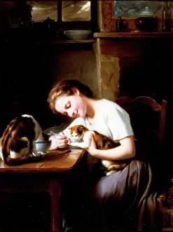 Zuber: Feeding Time – girl feeding kitten