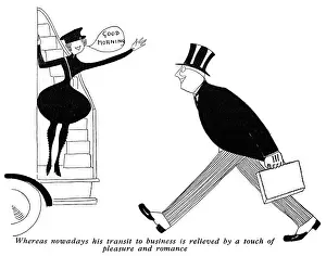 Commuting: Female bus conductor drawn by Fish, WW1