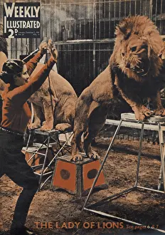 Tamer: Female lion tamer at work